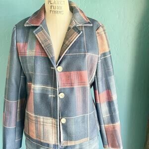 Chartou Womens Plaid Button Front Lined Short Jacket Long Sleeve Blue Red M